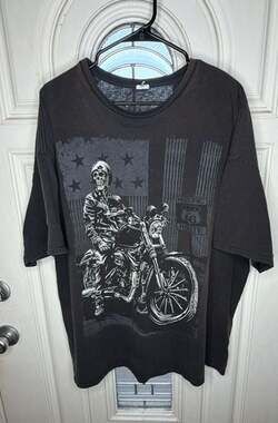 Vintage Delta Historic Route 66 Skeleton Motorcycle Graphic T-Shirt